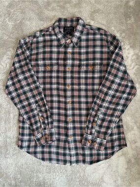 Filson Scout Plaid Button Up Flannel Long Sleeve  Shirt Size Men's Large Green